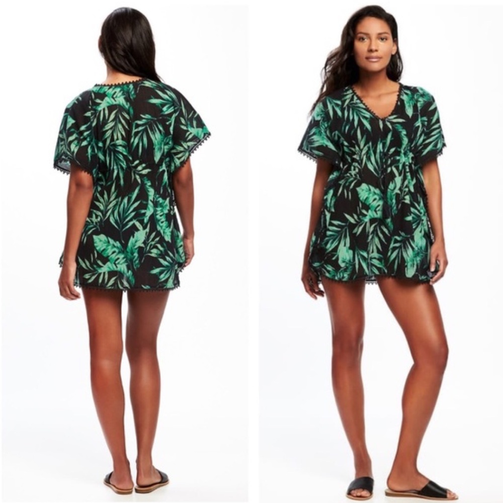 NWOT Old Navy Gauze Palm Leaf Print Kaftan/Cover-Up size L